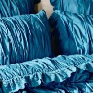 NWT Anthropologie Astride Ruched Standard Shams, Teal Blue-PAIR